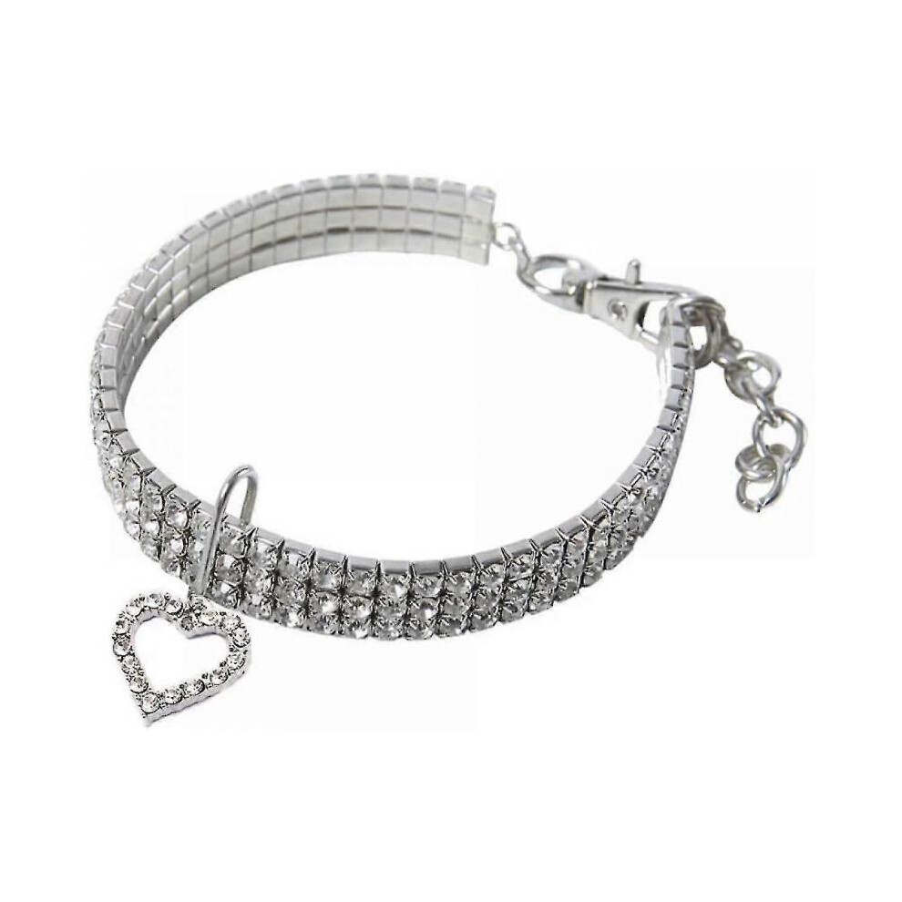 Pet Necklace Cute Dog Cat Elastic Adjustable Blingbling Rhinestone Collar Necklaces with Heart Paw Pendant Charm Fancy Princess Wedding Collar S