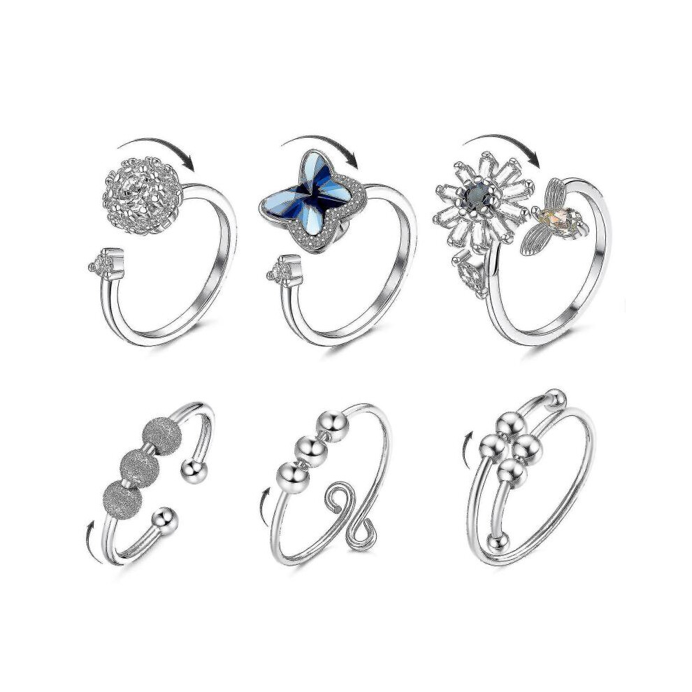 Black Friday6 Anxiety Ring Women's Adjustable Split Ring Set Rotating Ring Ring Suitable Compatible Anxiety