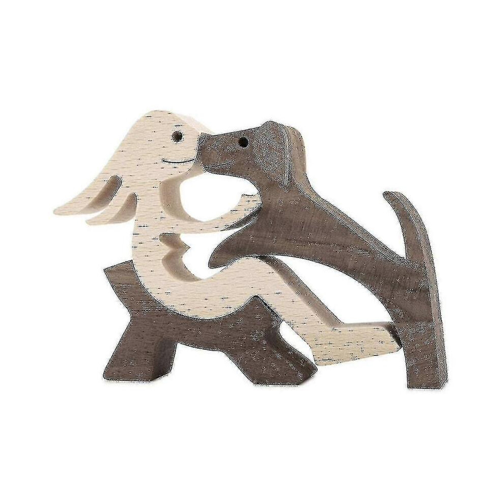 (C) Creative Wood Dog Human Sculpture Figurine Bedroom Craft Decor Ornament - Snngv