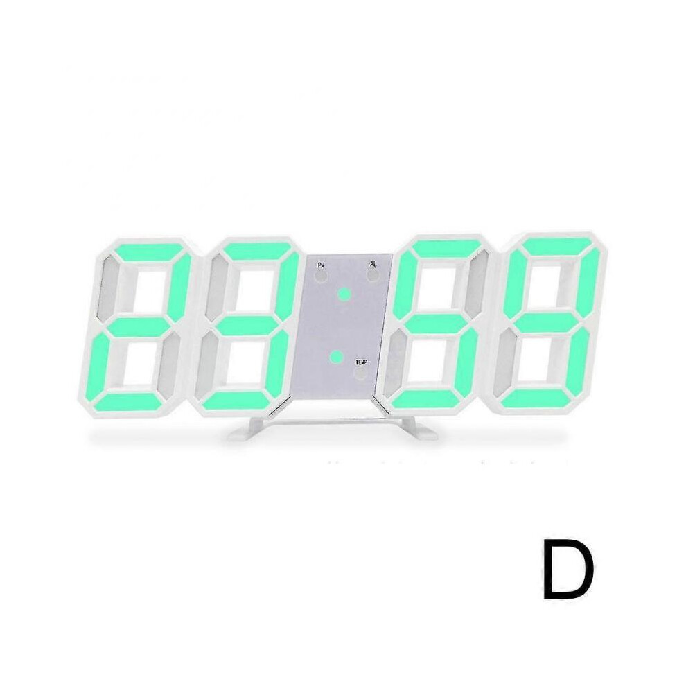 (Green) USB Digital 3D LED Big Wall Desk Alarm Clock Auto Brightness Home Decor