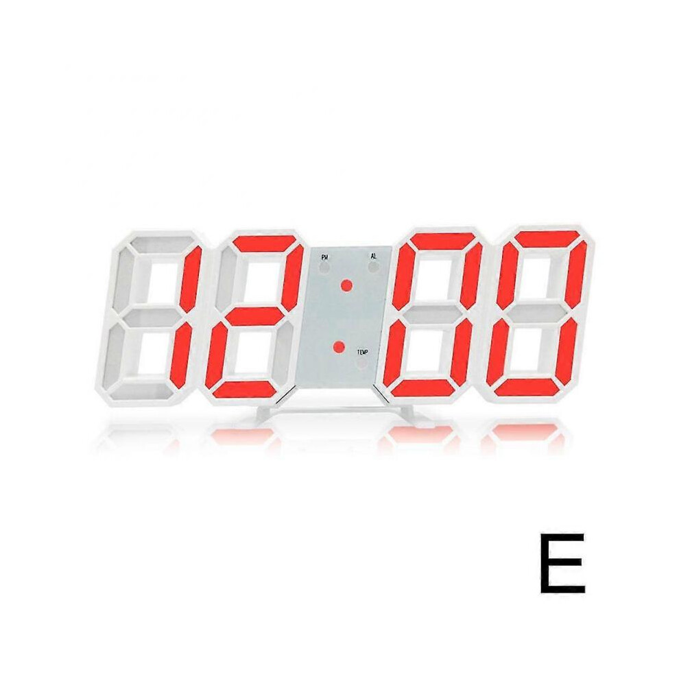(Red) USB Digital 3D LED Big Wall Desk Alarm Clock Auto Brightness Home Decor