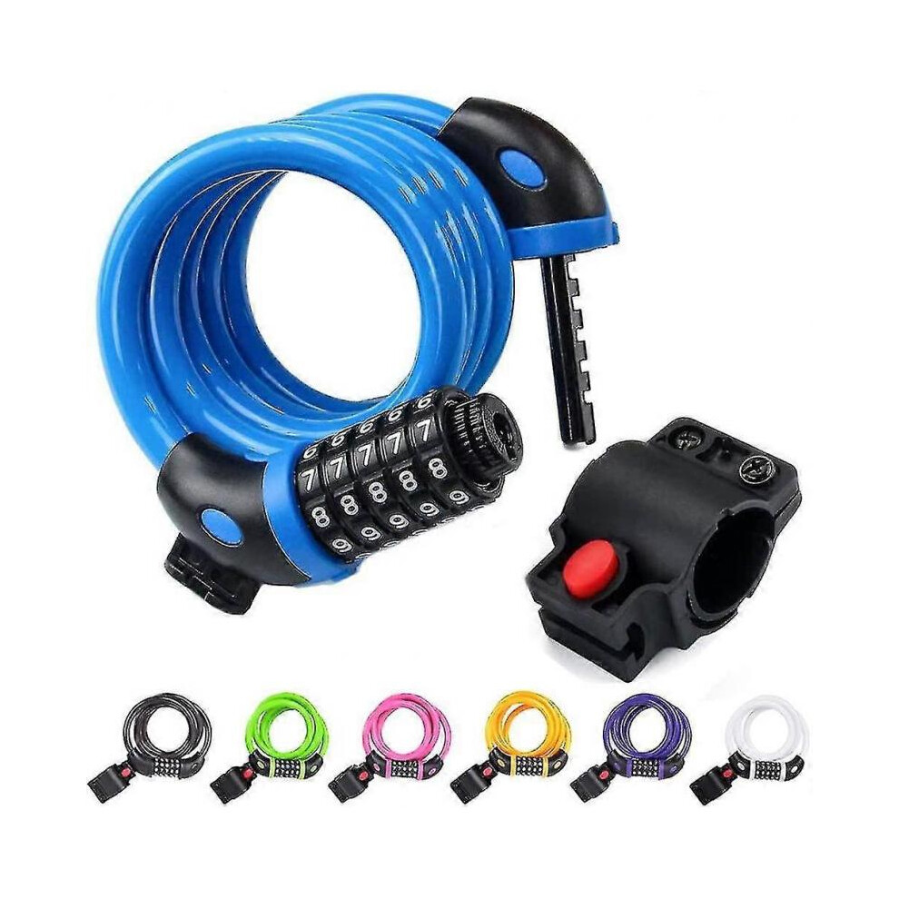 (blue) Bicycle Wire Lock 4ft High Security 5 Digit Bicycle Combination Lock (black) (q)