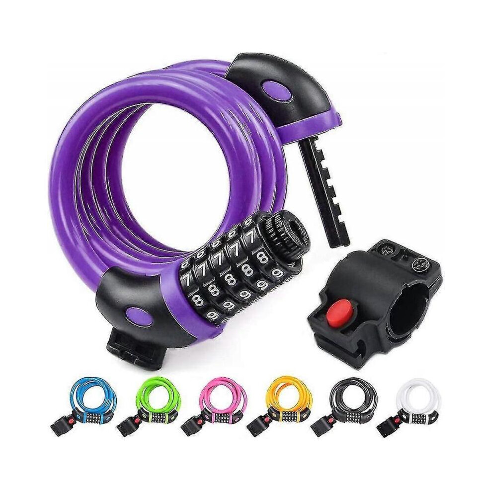 (Purple) Bicycle Wire Lock 4ft High Security 5 Digit Bicycle Combination Lock (black) (q)