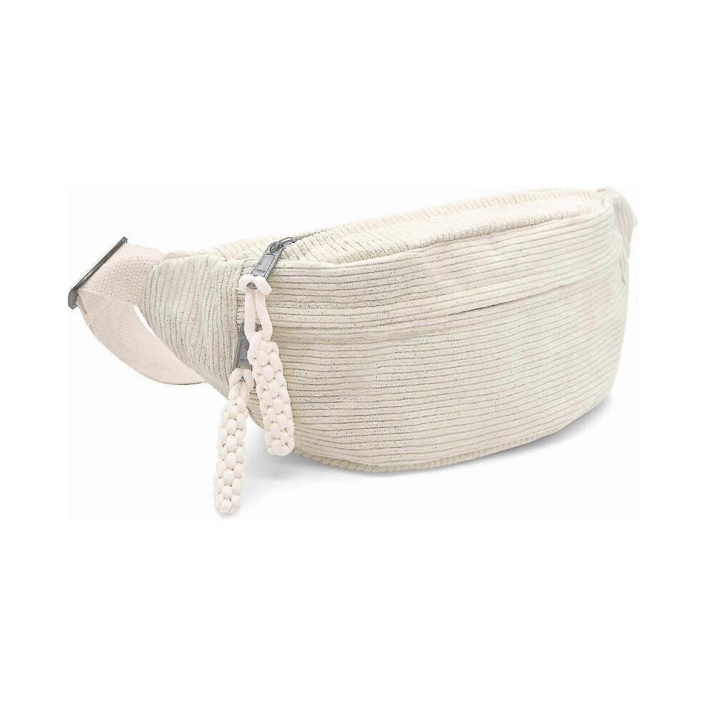 (Beige) Crossbody Panny Pack Corduroy Sling Bag Casual Chest Bags Multi Zip Pockets With Adjustable Shoulder Straps For Women And Men
