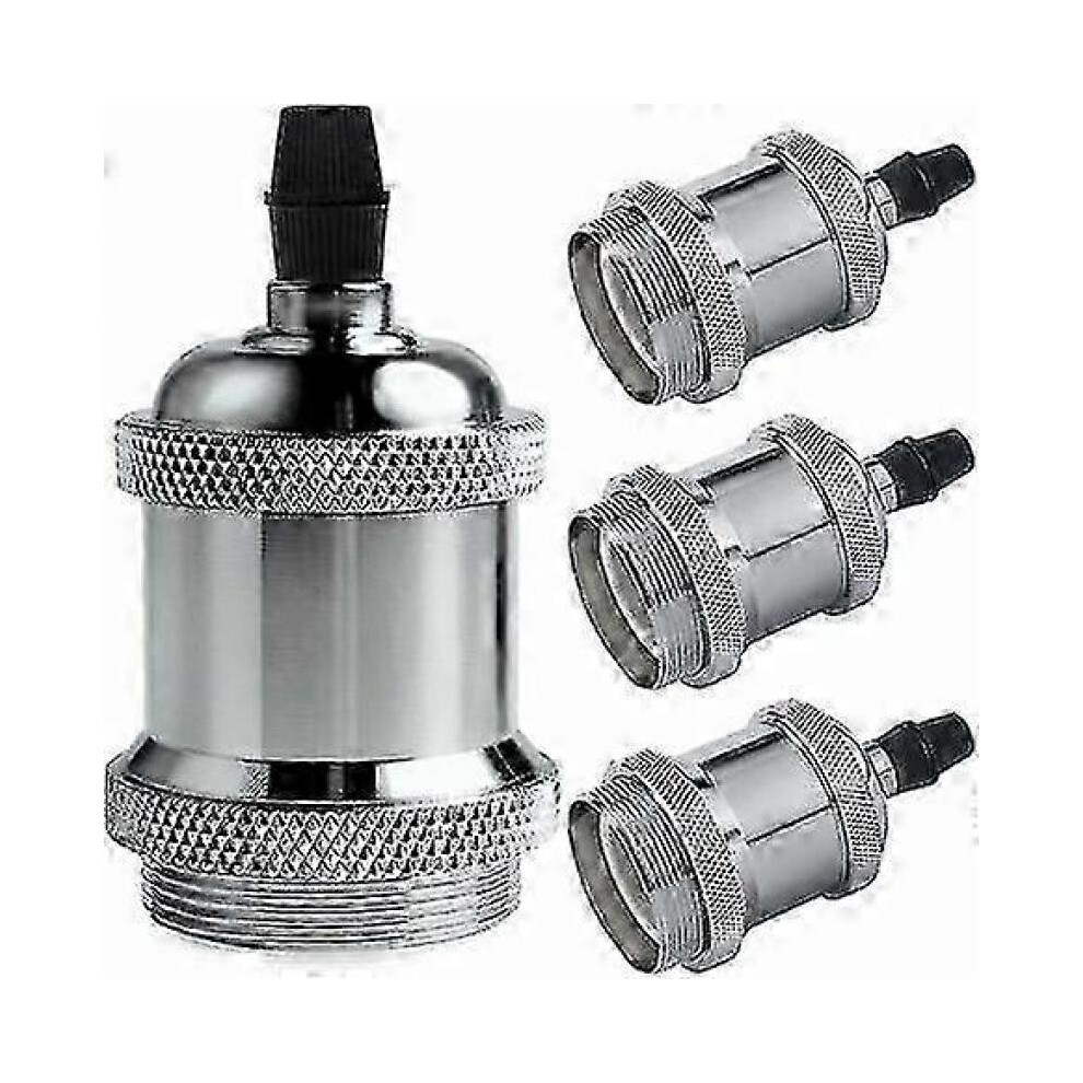 Minkurow Vintage E27 Solid Socket, Aluminum Ceramic Socket, Edison Screw Bulb Socket Adapter, Wall, Table, Floor Or Ceiling Lamp, Chrome Color, Pack O