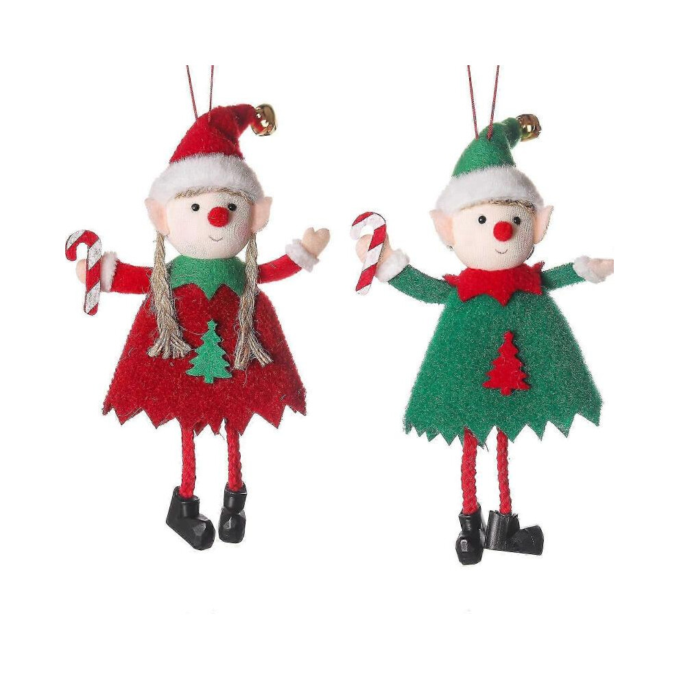 2Pcs Christmas Tree Elf Decoration,Christmas Plush Elf Hanging Ornament 6.3Inch,Boy and Girl Elf Doll Decor for Christmas Tree (Crutches Elf)