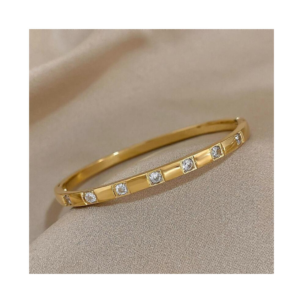 Greatera Trendy Gold Plated 316L Stainless Steel Bangles Bracelets for Women Delicate Cubic Zirconia Bracelet Party Jewelry 2024