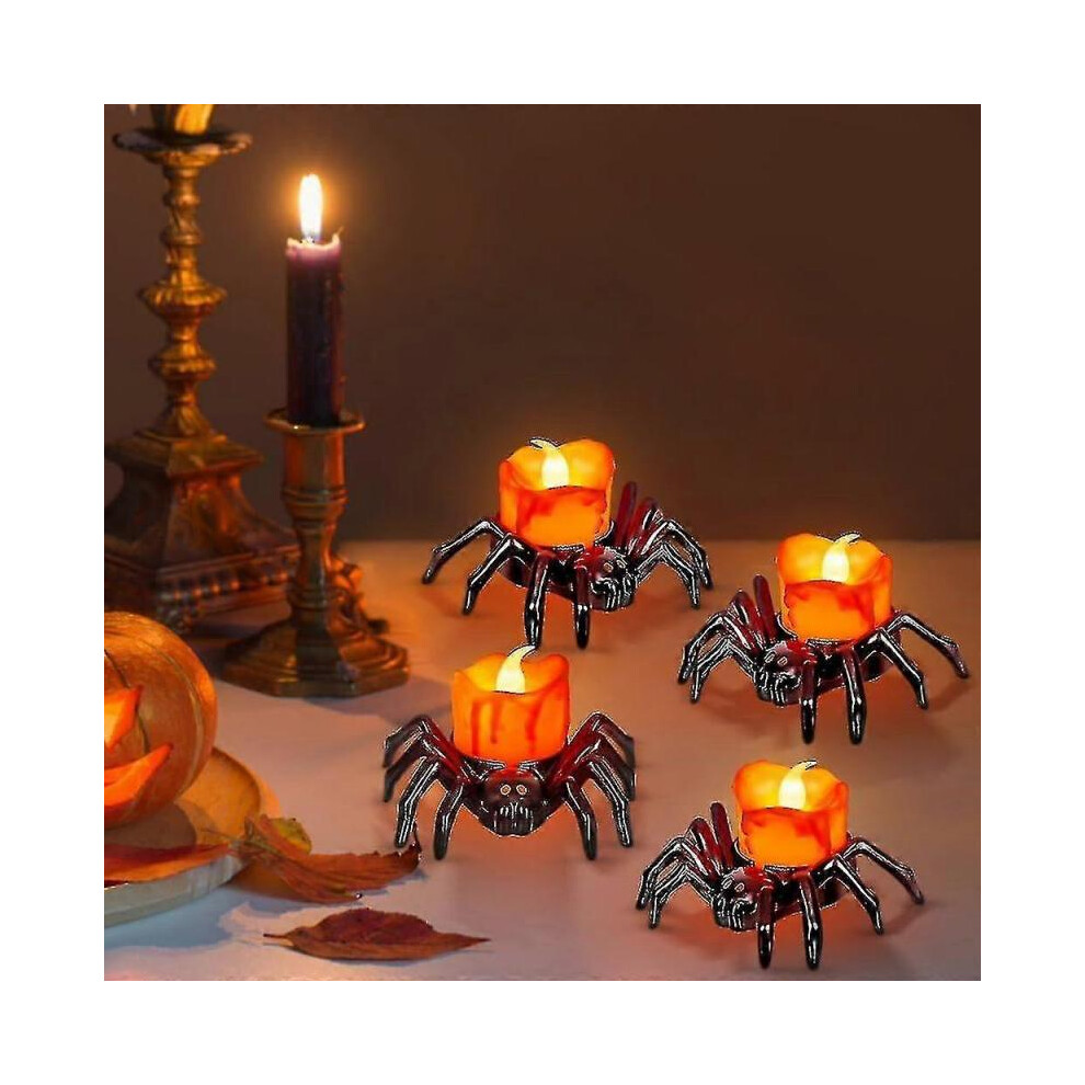 (6pcs) Best 6/12pcs Halloween Tea Lights Candles, Halloween Flameless Led Candles, Halloween Spider Tealights Spooky Electric Flickering Fake Candles Zj