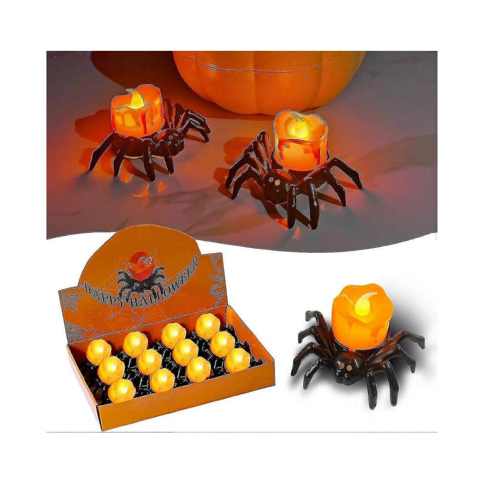 (12pcs) Best 6/12pcs Halloween Tea Lights Candles, Halloween Flameless Led Candles, Halloween Spider Tealights Spooky Electric Flickering Fake Candles Zj