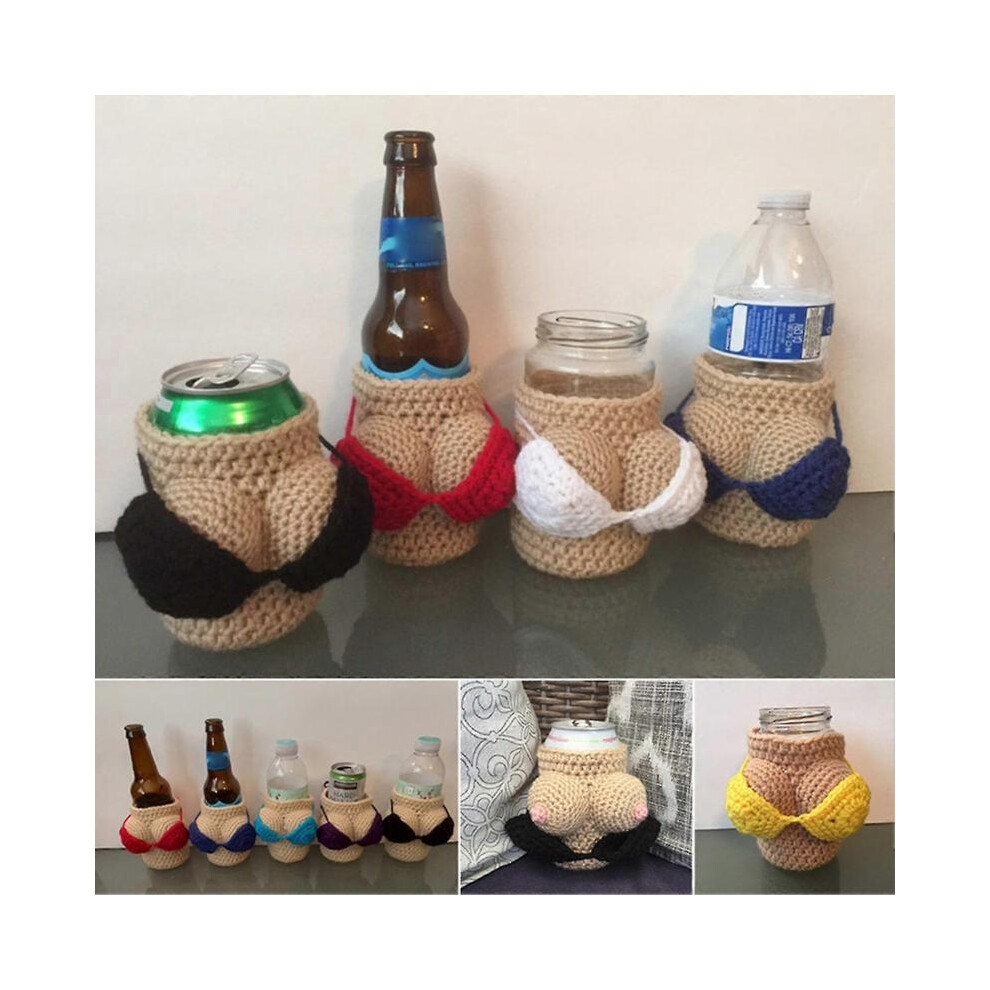 (Purple) Bikini Knitted Wine Bottle Cover Sturdy Reusable Knittng Cup Sleeve for Holiday Party Bar