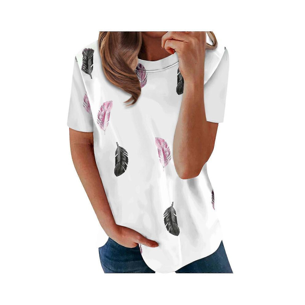(2XL) Women's Summer Casual Top Short Sleeve V-Neck Printed T-Shirt Loose Bohemian Style Shirt