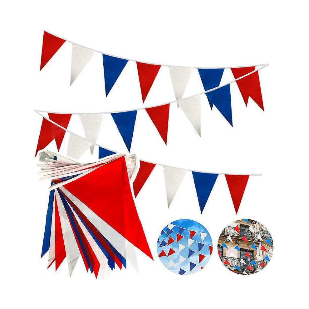 Red Blue White Bunting Flags Banners with 25pcs Triangle Flags for King Charles Iii Coronation Party Decoration