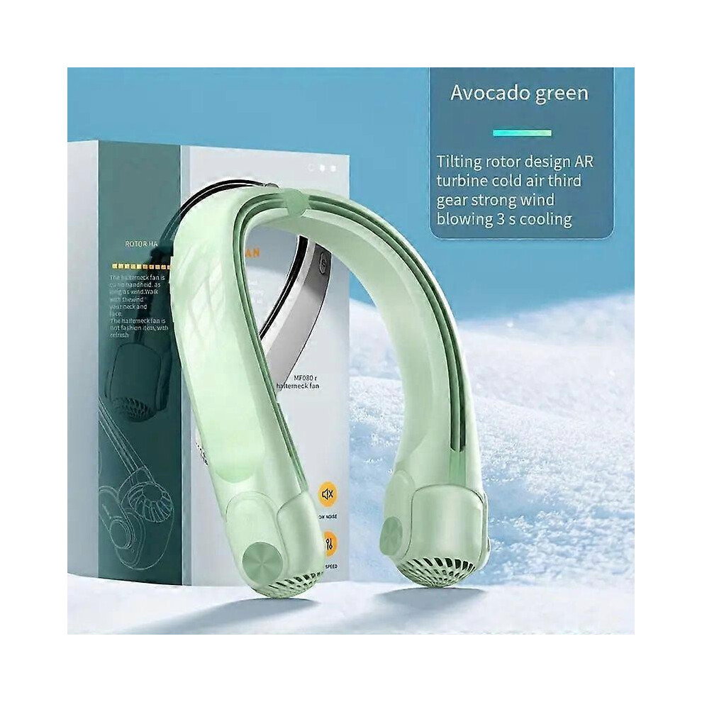 (Green) 2024 New Wearable Neck Fan Portable Air Conditioner Rechargeable Bladeless Fan with 45 Adjustable Wind Directions for Outdoor