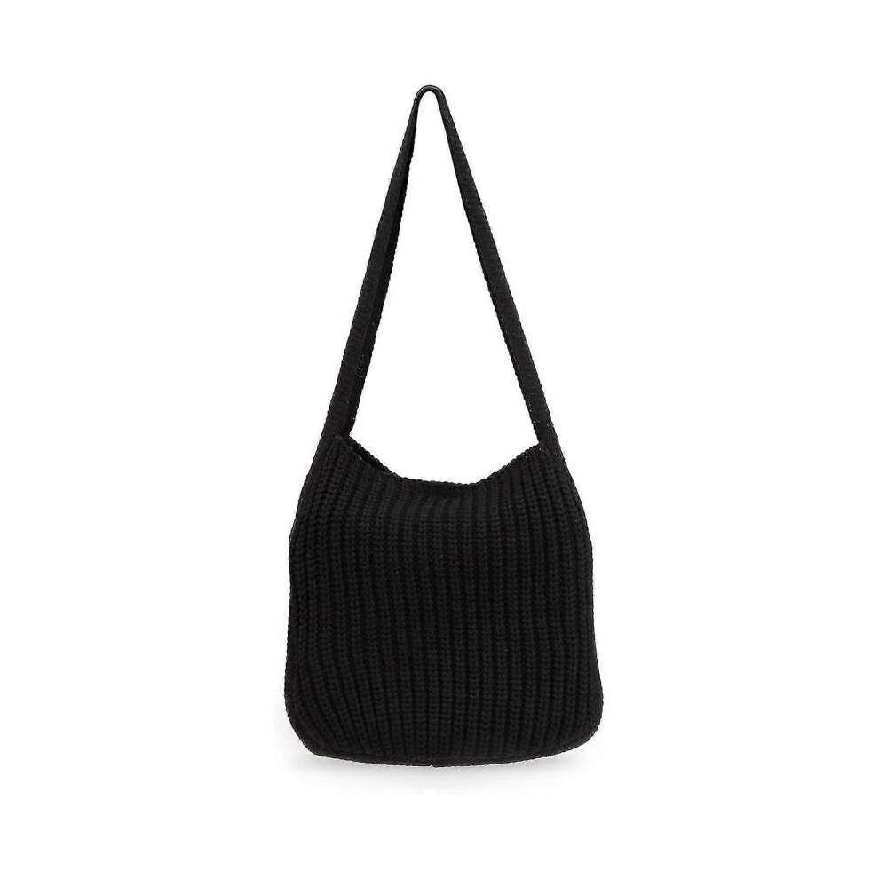 (black) Knitted Shoulder Bag For Women, Crochet Bags Large Capacity Knitted Tote Bag Crochet Hobo Bag Beach Bag Shoulder Bag 1pcs