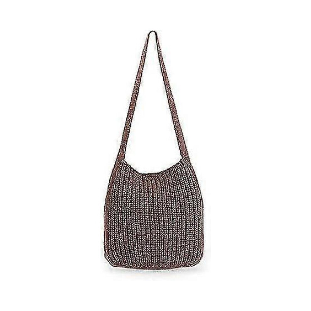 (dark brown) Knitted Shoulder Bag For Women, Crochet Bags Large Capacity Knitted Tote Bag Crochet Hobo Bag Beach Bag Shoulder Bag 1pcs