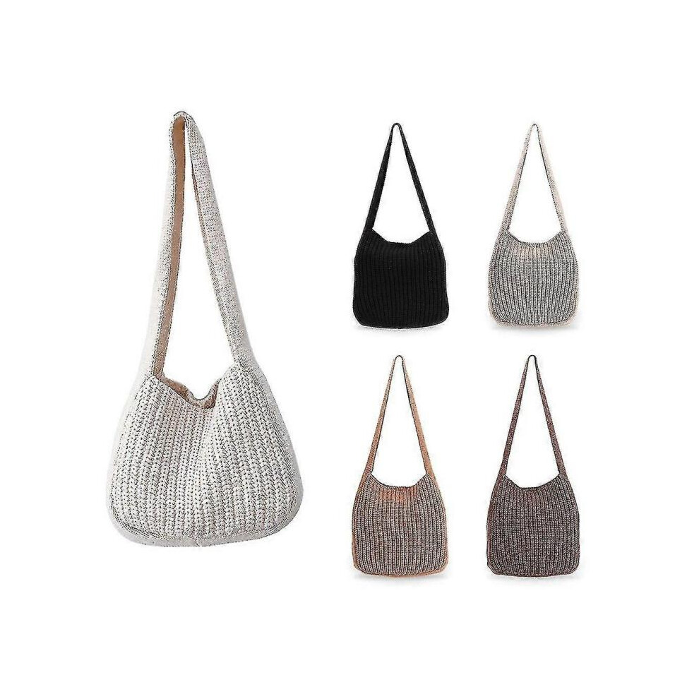 (beige) Knitted Shoulder Bag For Women, Crochet Bags Large Capacity Knitted Tote Bag Crochet Hobo Bag Beach Bag Shoulder Bag 1pcs