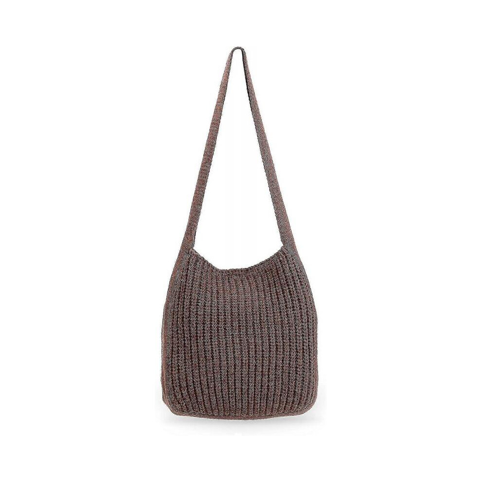 (brown) Knitted Shoulder Bag For Women, Crochet Bags Large Capacity Knitted Tote Bag Crochet Hobo Bag Beach Bag Shoulder Bag 1pcs