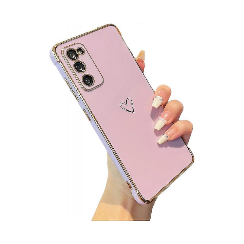 Designed for Samsung Galaxy S20 FE 5G Case,Cute Plating Edge Love Hearts Pattern with Camera Lens Protection Phone Cover for Girls Women,Purple