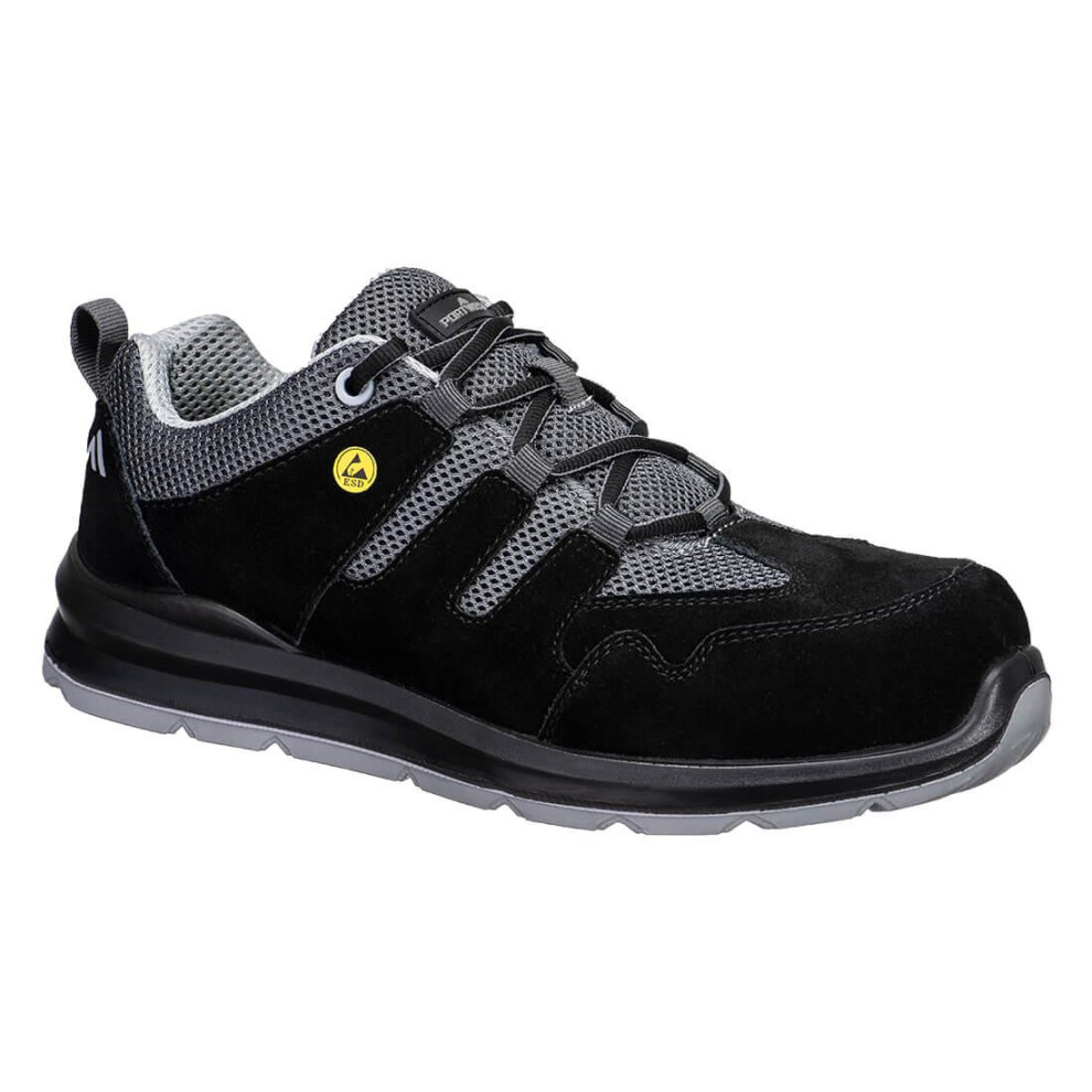 (4 UK, Black/Grey) Portwest Unisex Adult S1 ESD SR FO Cow Suede Composite Toecap Safety Trainers