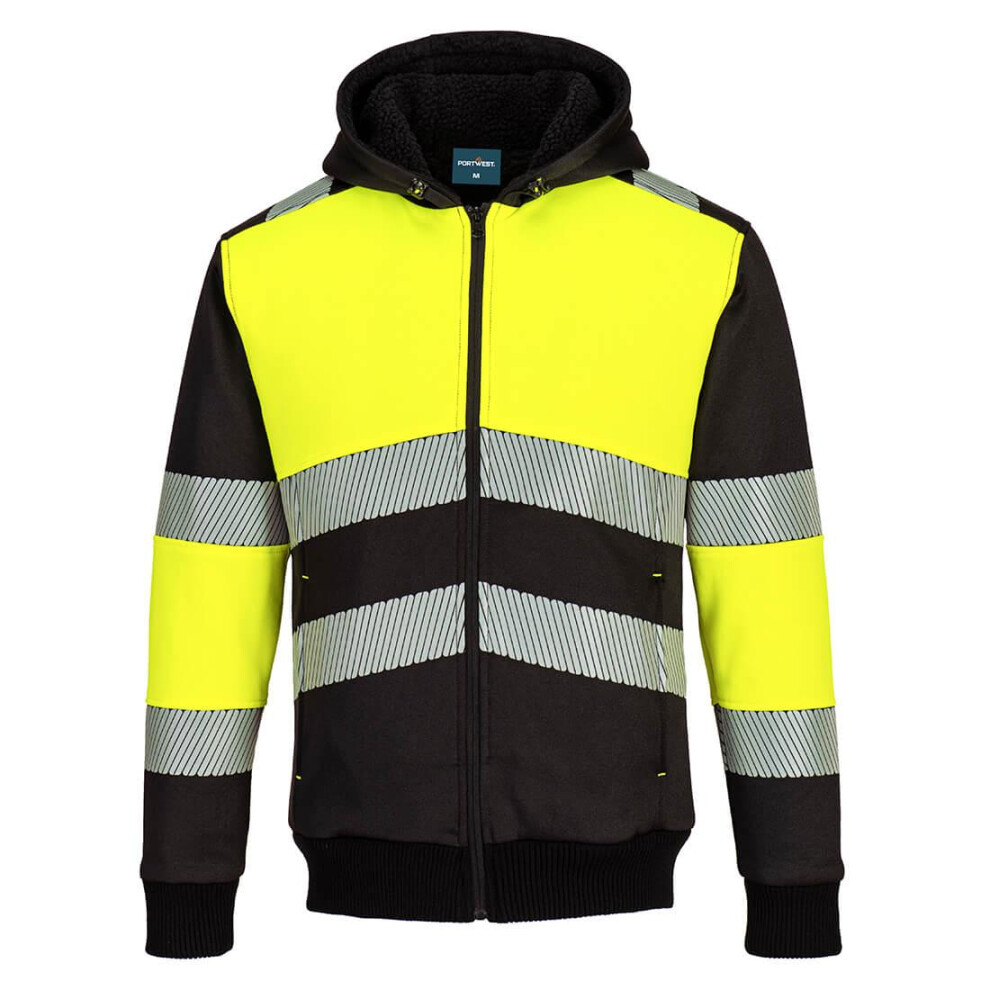 (4XL, Yellow/Black) Portwest Mens PW3 Zip Class 1 Winter Hoodie