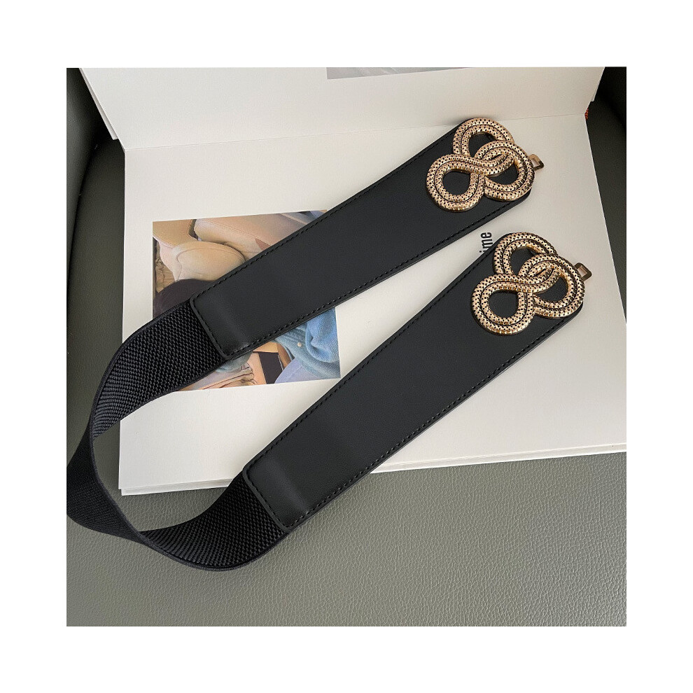 (Black)Ceinture élastique femme polyvalente pour robes pulls chic noir et camel