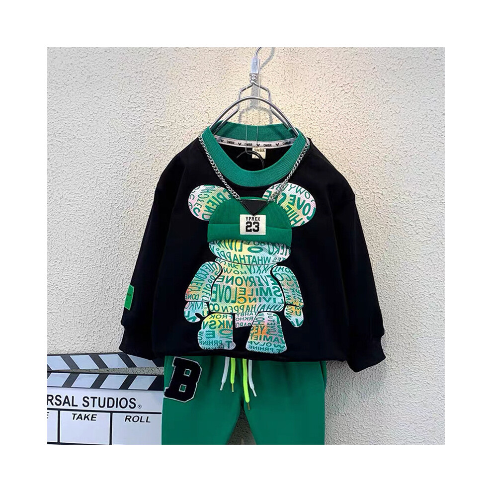 (Black Hoodie,110cm)Ensemble tenue printemps garçon élégant design dessin animé confortable ensemble de deux pièces pour enfants de 3 à 8 ans