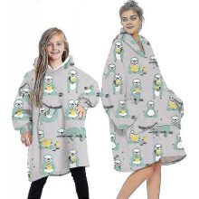 (7-12 Years, Sloth - Grey) Blanket Hoodie Fluffy Fleece Hoodie Blanket For Women