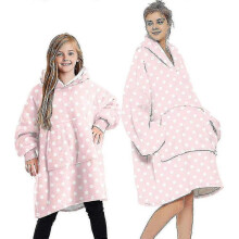 (One Size, Polka Dot - Pink) Blanket Hoodie Fluffy Fleece Hoodie Blanket For Women