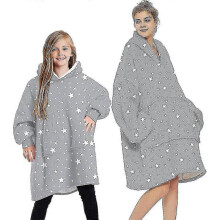(One Size, Stars - Grey) Blanket Hoodie Fluffy Fleece Hoodie Blanket For Women