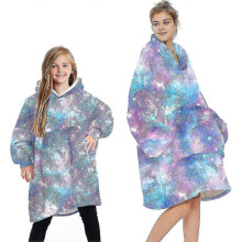 (One Size, Galaxy - Blue) Blanket Hoodie Fluffy Fleece Hoodie Blanket For Women