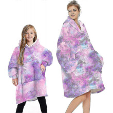 (One Size, Galaxy - Purple) Blanket Hoodie Fluffy Fleece Hoodie Blanket For Women