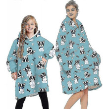 (7-12 Years, Puppy - Blue) Blanket Hoodie Fluffy Fleece Hoodie Blanket For Women