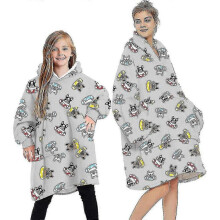 (7-12 Years, Dogs - Grey) Blanket Hoodie Fluffy Fleece Hoodie Blanket For Women