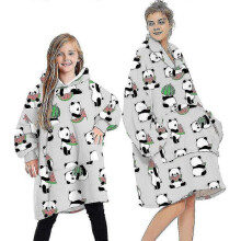 (One Size, Panda - Light Grey) Blanket Hoodie Fluffy Fleece Hoodie Blanket For Women