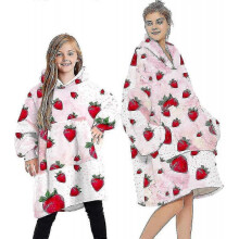 (One Size, Strawberry - Pink) Blanket Hoodie Fluffy Fleece Hoodie Blanket For Women