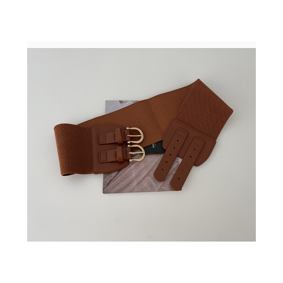 (Camel)Ceinture noire sophistiquée taille large pour femme avec boucle en alliage idéale pour robes vestes pulls et