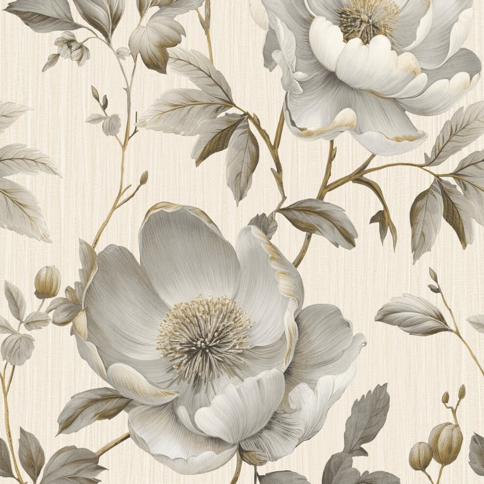 Muriva Alethia Floral Wallpaper - Cream - Large Floral Design with Gold Ink - Image 5