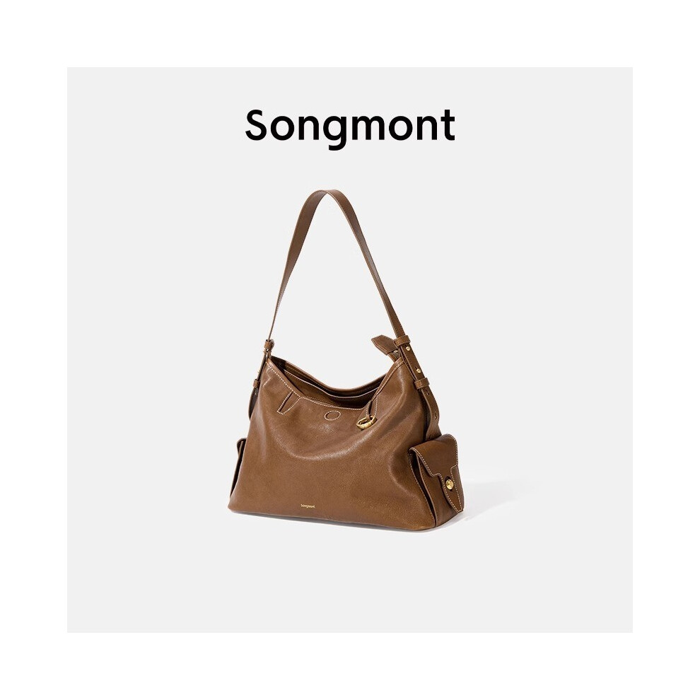 (StyleD)Sac cabas moderne Songmont en riche fumée noir et marron avec cuir souple et design spacieux