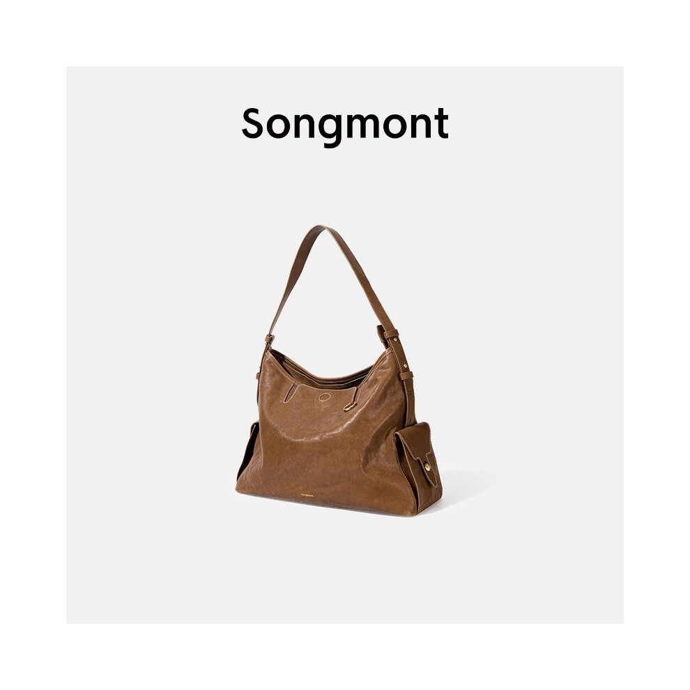 (StyleB)Sac cabas moderne Songmont en riche fumée noir et marron avec cuir souple et design spacieux