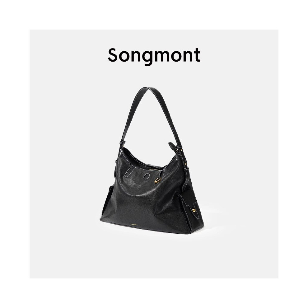 (StyleC)Sac cabas moderne Songmont en riche fumée noir et marron avec cuir souple et design spacieux