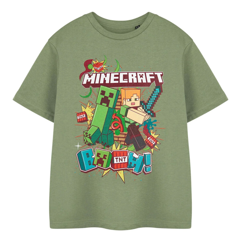 (5-6 Years, Green) Minecraft Boys Boom Cotton T-Shirt