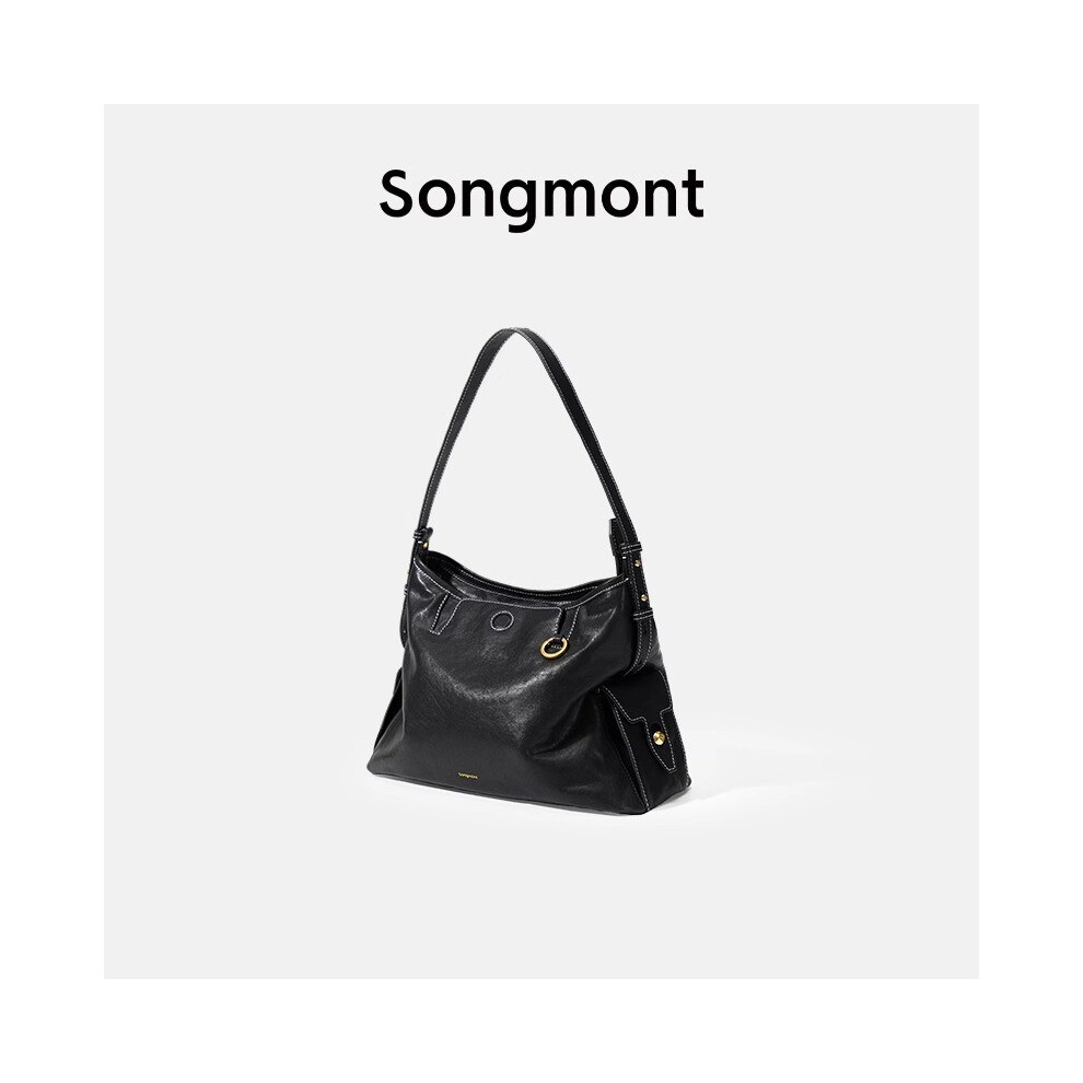 (StyleA)Sac cabas moderne Songmont en riche fumée noir et marron avec cuir souple et design spacieux