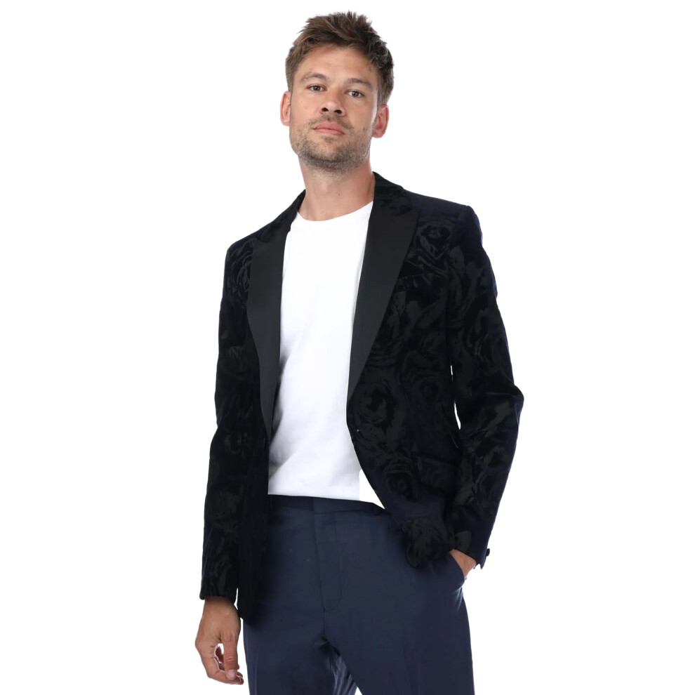 (M, Black) Ted Baker Mens Bathj Rose Velvet Jacquard Blazer