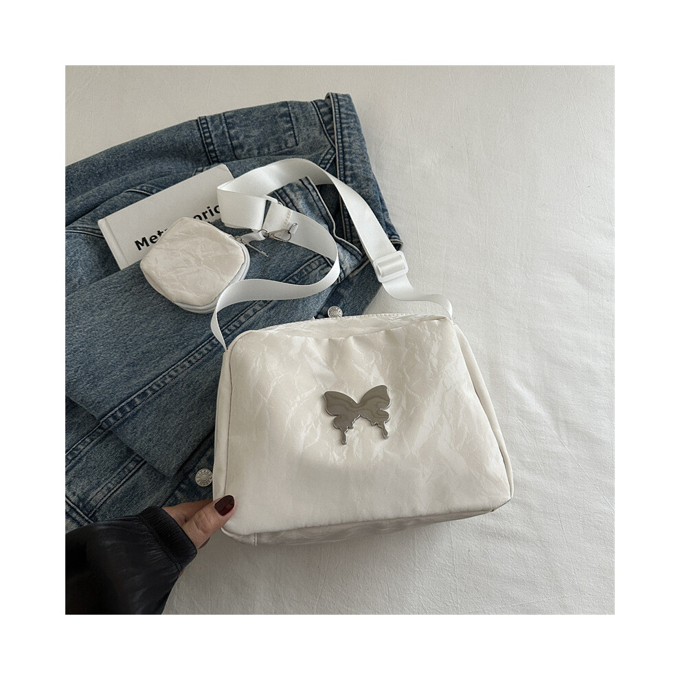 (Beige)Sac à bandoulière chaîne femme tendance automne taille moyenne élégant sac en toile oreiller