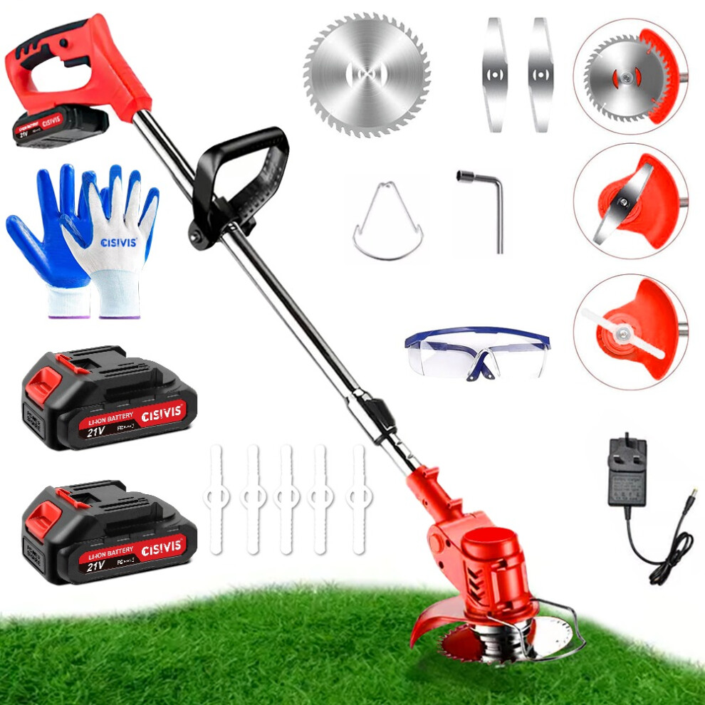 21V Cordless Electric Strimmer Grass Trimmer Weed Cutter Garden Edger +2 Battery