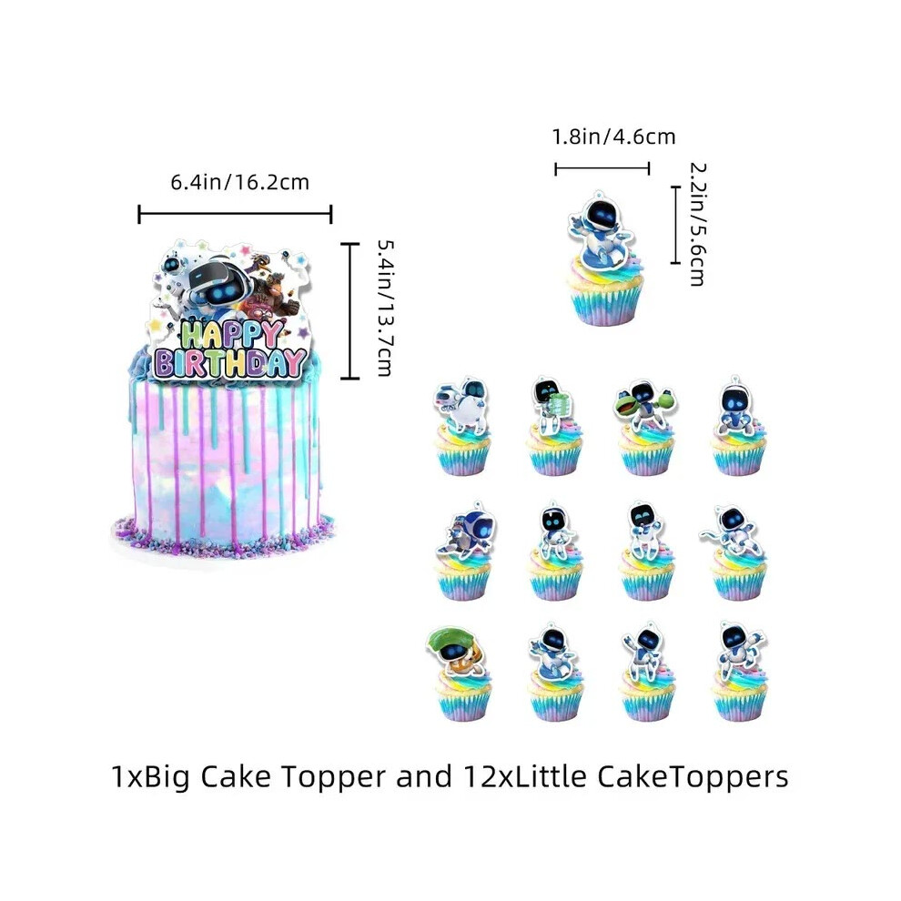 Etechmart (13Pcs Cake Topper, Other) Astro Bot Theme Party Decoration Robot Latex Balloon Banner Boys Game Background Cake Topper Astronaut Tableware Party Supp