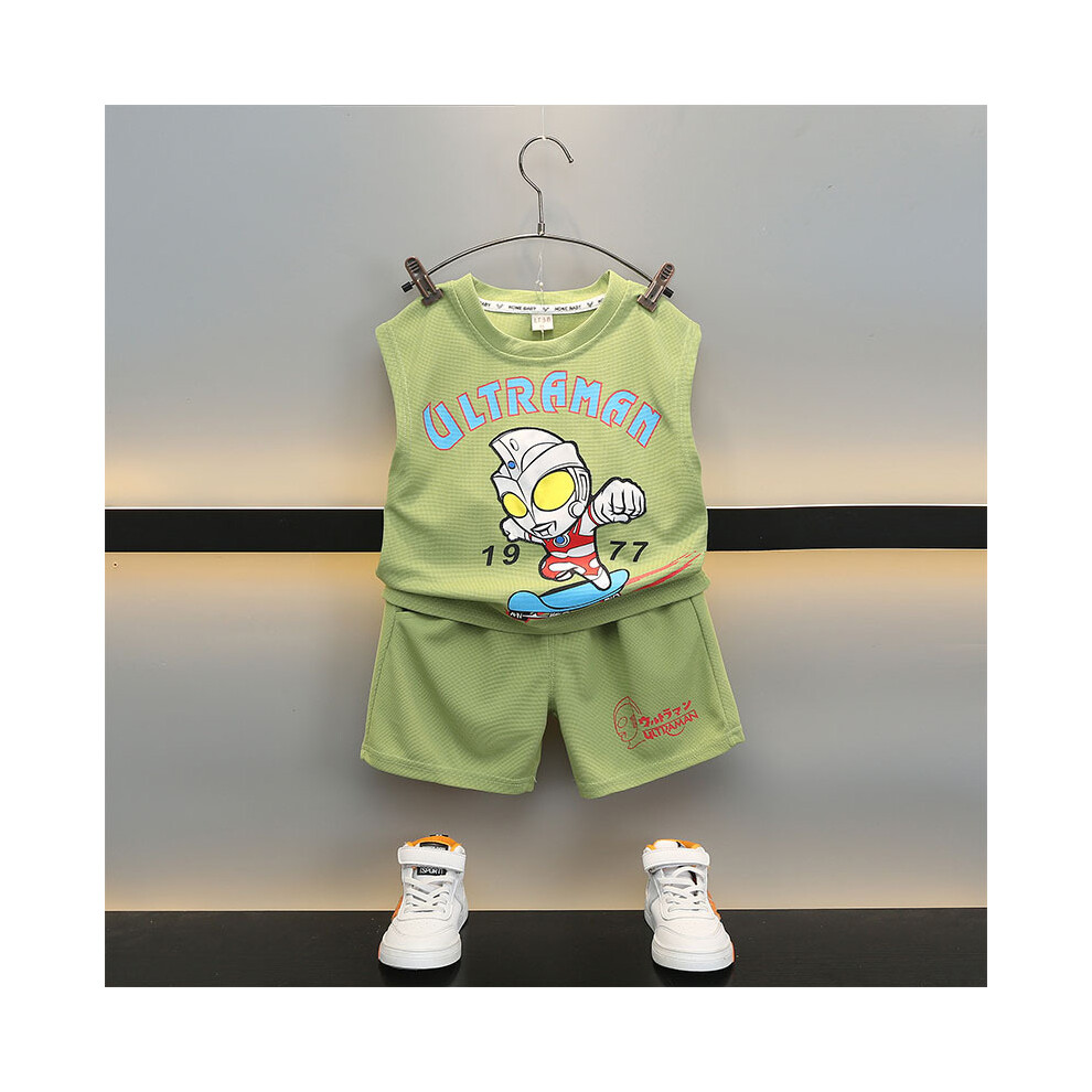 (Green,130cm)Ensemble vêtements été garçon polyvalent avec gilet coton sans manches et short léger disponible en vert et marron pour enfant T 3