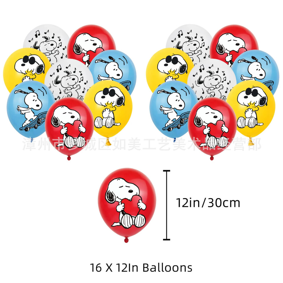 (16pcs balloons, Other) A Set Snoopyed Happy Birthday Party Decoration Banner Cake Flag Balloon Kawaii Dog Theme Anime Baby Shower Supplies Kids Gifts