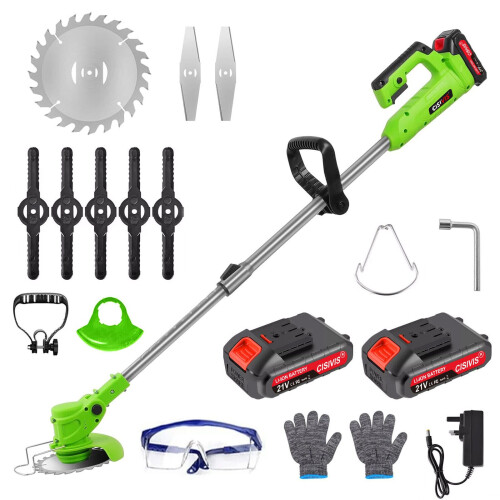 21V Cordless Strimmer Grass Trimmer Tree Cutter Garden Edger 2Batteries