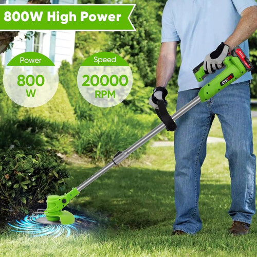 21V Cordless Strimmer Grass Trimmer Tree Cutter Garden Edger 2Batteries 1